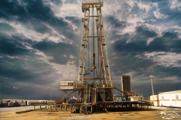 istock Drilling on the geothermal well platform and Equipments on a cloudy day 915795196