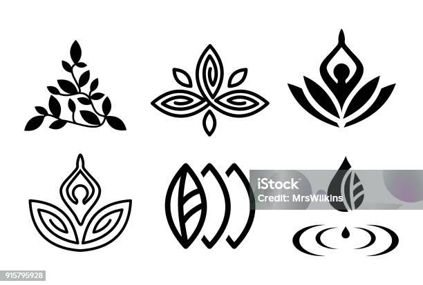 Set Di Bellissimi Simboli Yoga E Spa E Vettore Logotipi - Immagini vettoriali stock e altre immagini di Logo