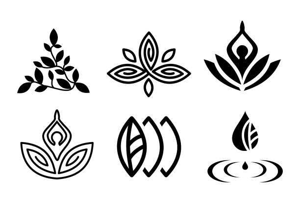Set of beautiful yoga and spa symbols and logotypes vector Set of beautiful yoga and spa symbols and logotypes vector collection meditation stock illustrations