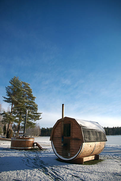sauna - finland sauna lake house imagens e fotografias de stock