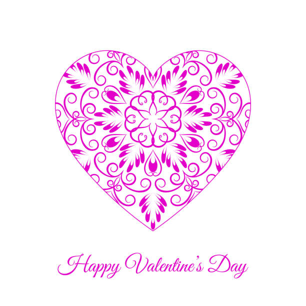 Vector Fretwork rose coeur Floral. Happy Valentines Day Holiday - Illustration vectorielle