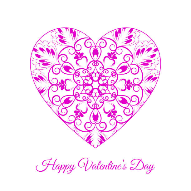 Vector Fretwork rose coeur Floral. Happy Valentines Day Holiday - Illustration vectorielle