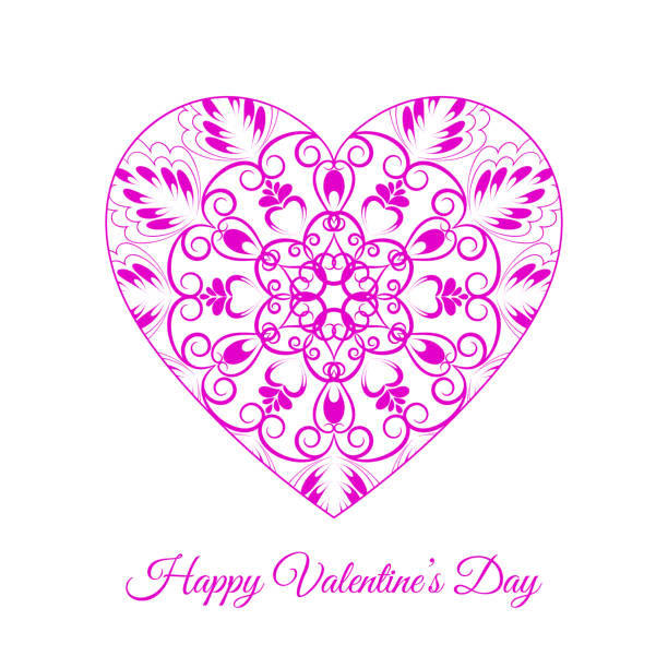 Bекторная иллюстрация Вектор розовый Fretwork Цветочное сердце. С Днем Святого Валентина праздник