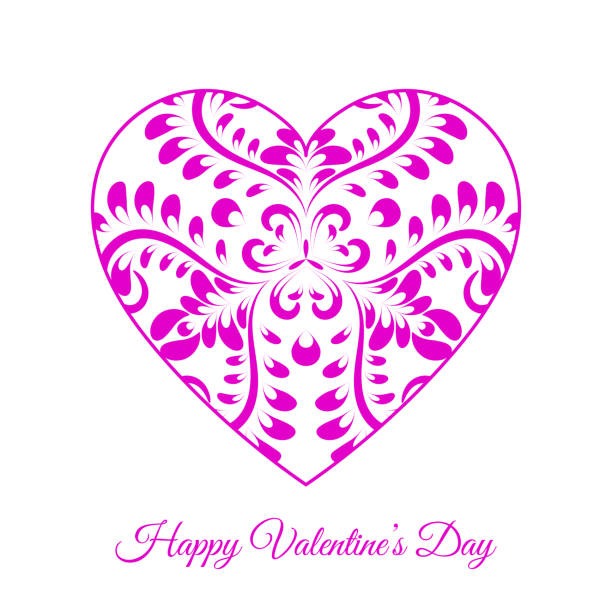 Bекторная иллюстрация Вектор розовый Fretwork Цветочное сердце. С Днем Святого Валентина праздник