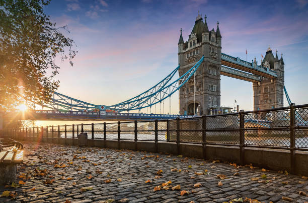 a tower bridge em londres durante uma luz dourada - uk tree city bridge - fotografias e filmes do acervo