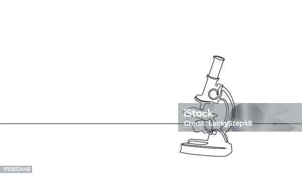 Single Continuous Line Art Science Research Microscope Biology Micro Technology Medicine Business Design One Sketch Outline Drawing Vector Illustration Stock Illustration - Download Image Now