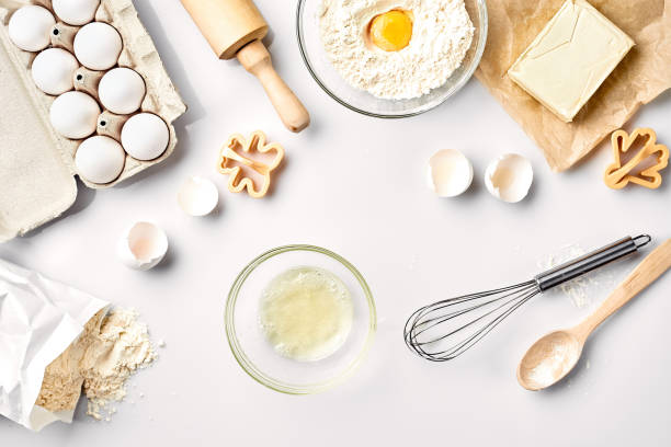 istock Baking ingredients for pastry on the white table 915815988