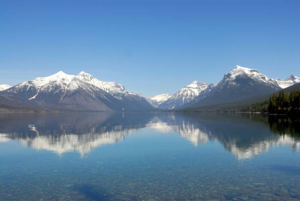 lake mcdonald reflection - montana mountain mcdonald lake us glacier national park imagens e fotografias de stock