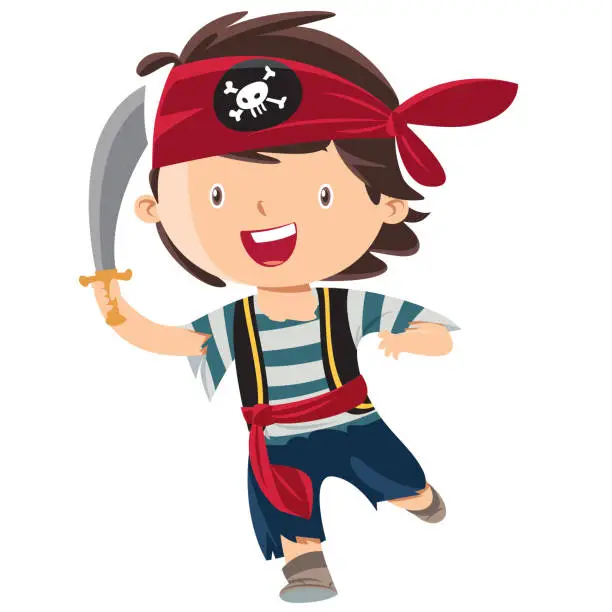 Vector illustration of Kid boy pirate cartoon