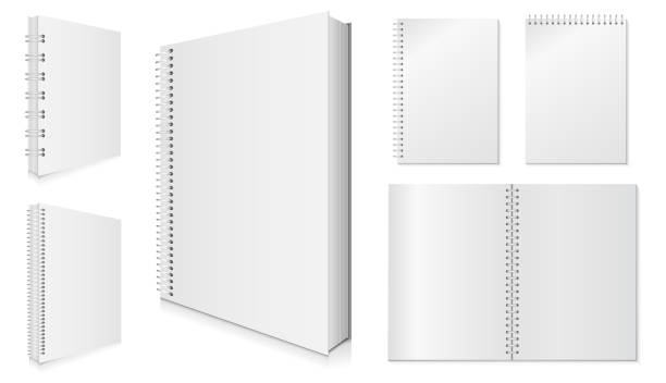пустой спиральный векторный набор ноутбуков. - note pad paper spiral diary stock illustrations