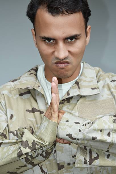 Portrait of a female soldier celebrating