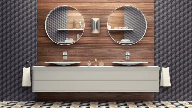 Photo of Modern interior design of bathroom 3d render