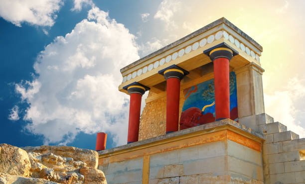 ancient ruines of famouse Knossos palace at Crete, Greece, ancient ruines of famouse Knossos palace at Crete, Greece, retro toned knossos photos stock pictures, royalty-free photos & images