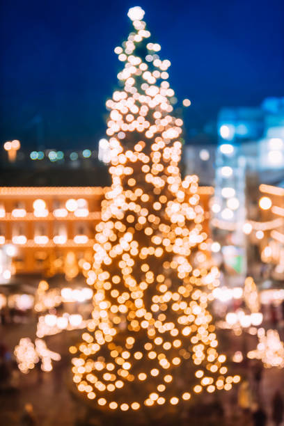 istock Defocused Blue Bokeh Background Effect. Design Backdrop. New Year Boke Lights 915831086