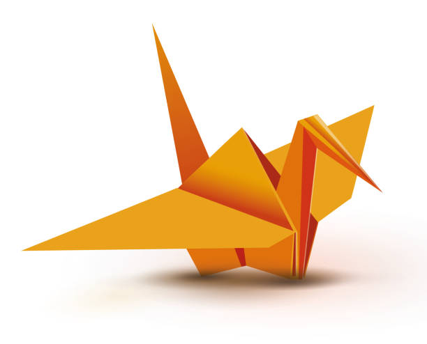 Orange origami crane Origami. Origami crane. Orange origami crane. Orange paper origami crane. Paper crane. Vector illustration Eps10 file origami cranes stock illustrations