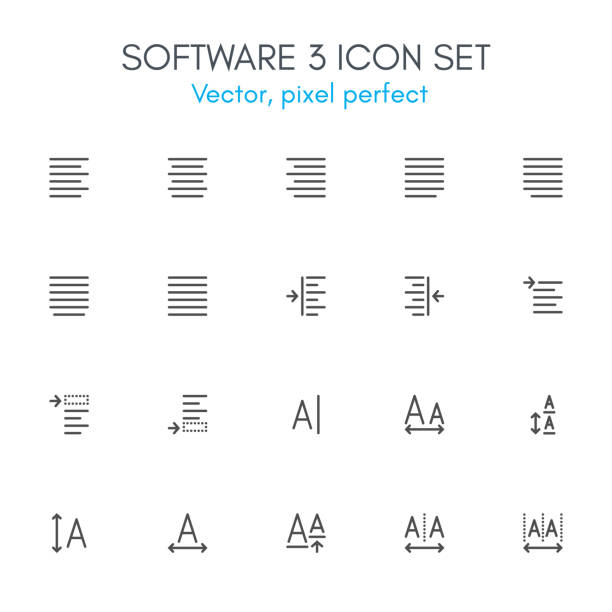 Software 3 theme, line icon set Software 3 theme, line icon set. Pixel perfect, fully editable stroke, black and white, vector icon set suitable for websites, info graphics, and print media. resize stock illustrations