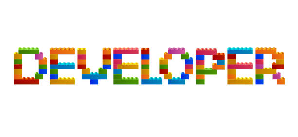 Word DEVELOPER from the blocks of the constructor Word DEVELOPER from the blocks of the constructor. A word from the constructor. Multicolored words with blocks of the constructor. Words with toy blocks of the constructor. Multicolored word with toy blocks of the constructor. Plastic building blocks. Constructor. Isolated on white background. Vector illustration Eps10 file game developer stock illustrations