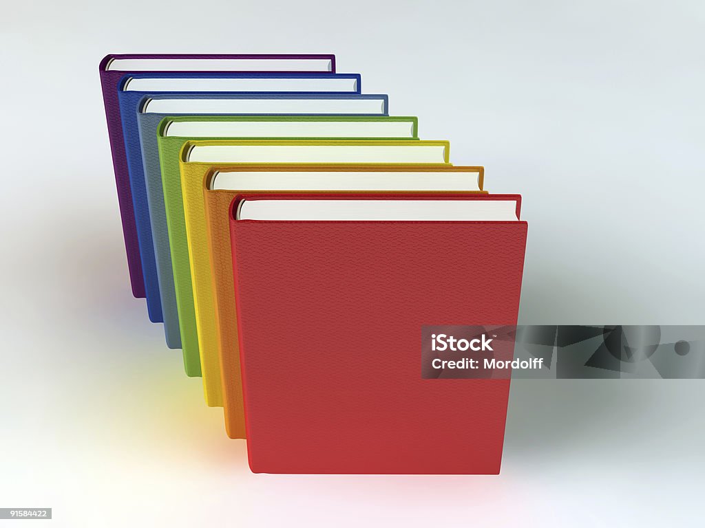 Pila de libros sobre blanco de la Torre rainbow - Foto de stock de Amarillo - Color libre de derechos