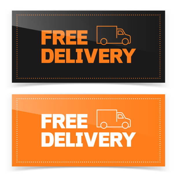 Banner button design with free delivery van icon vector art illustration