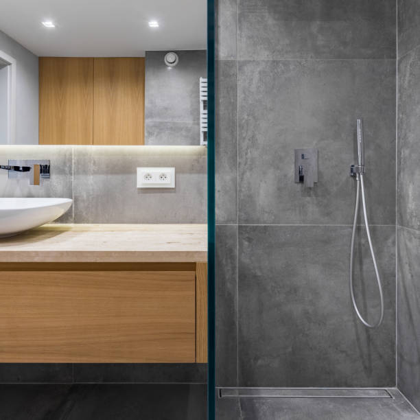 istock Bathroom with walk in shower 915852894