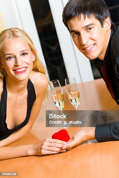 Happy Young Attractive Couple And Special Proposal Stock Photo - Download Image Now - Adult, Alcohol - Drink, Boyfriend