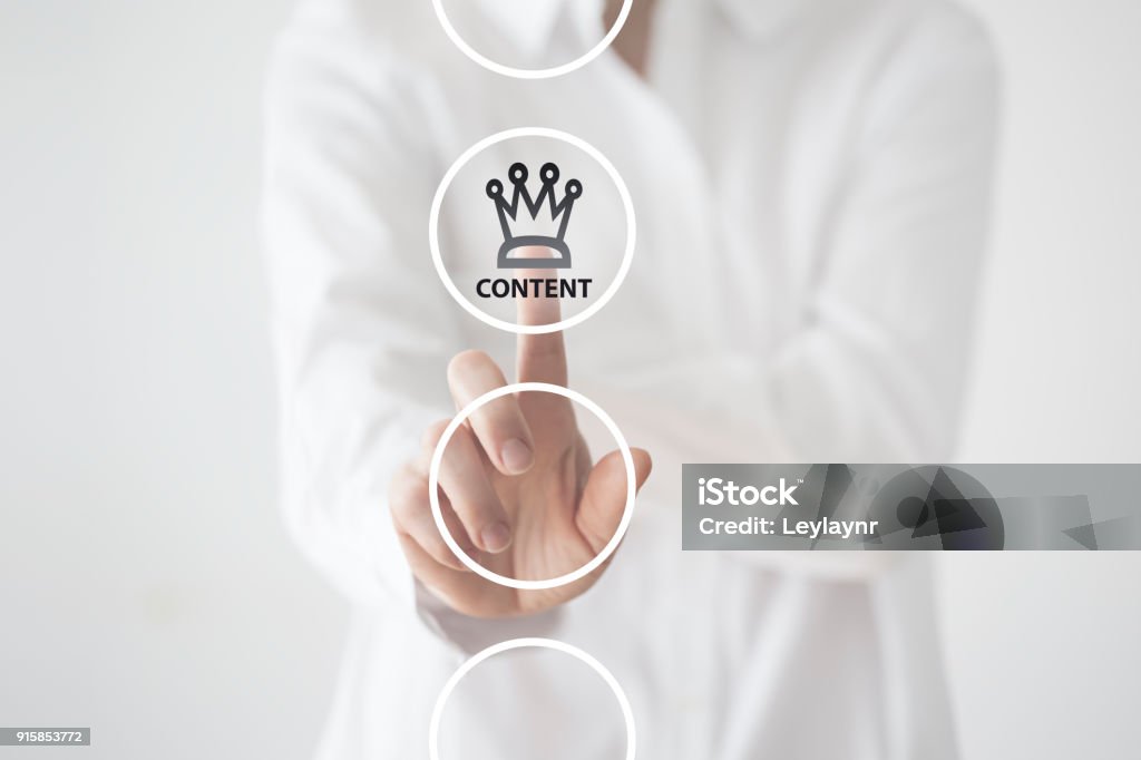 Content is king Content is king concept on touch screen. Contented Emotion Stock Photo