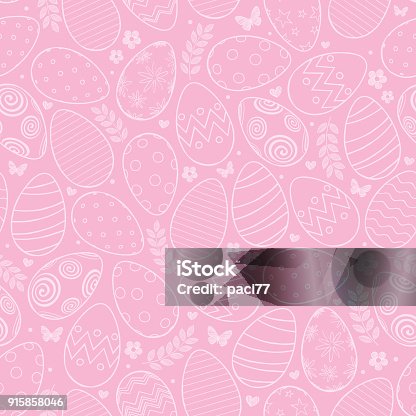 istock Seamless pattern with Easter eggs 915858046
