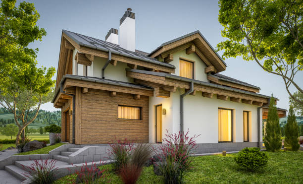 istock 3d rendering of modern cozy house in chalet style 915861164