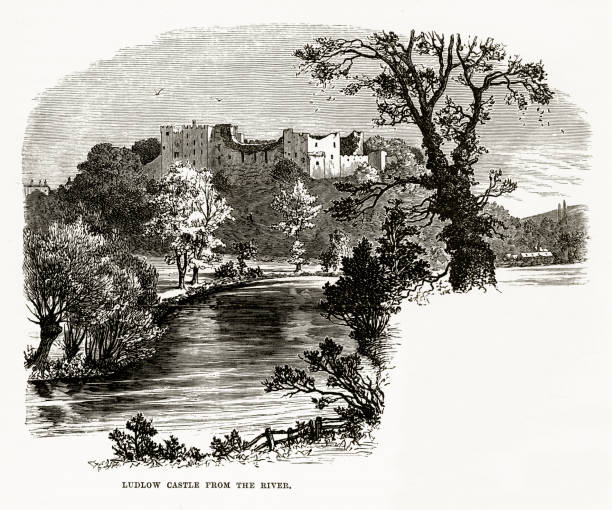 istock Ludlow, England, Ludlow Castle from the River, Victorian Engraving, Circa 1840 915861682