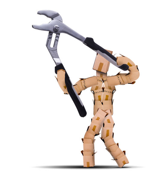 Box character using large pliers stock photo