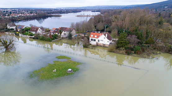 Houses flooded in Triel sur Seine, Yvelines, France