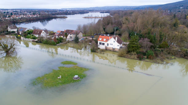 House flooded in The Seine river, Triel sur Seine stock photo