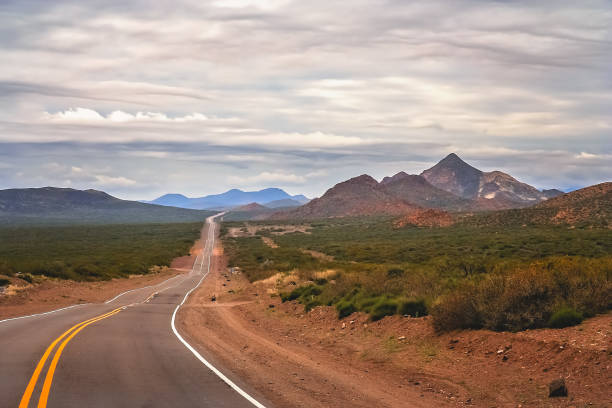 Famous Ruta 40 called also Ruta Quarenta passing through some impressive and strangely shaped mountains in Argentina, South America