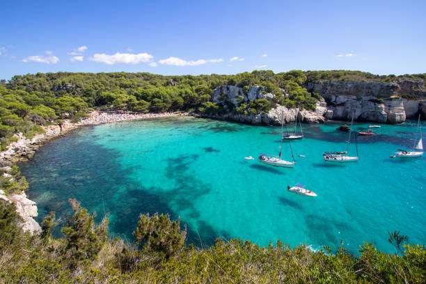 istock Boats and yachts on Macarella beach, Menorca, Spain 915883032