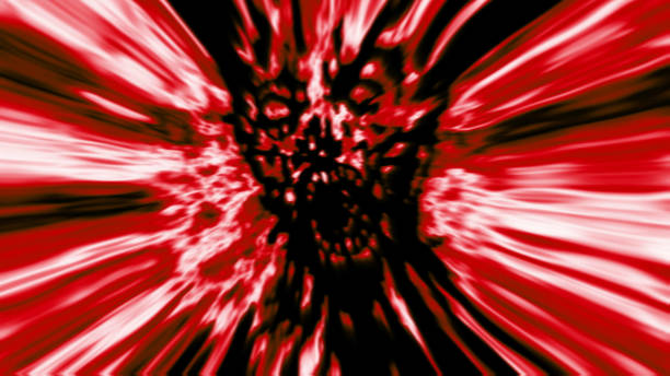 istock Cruel zombie head in red background 915886206
