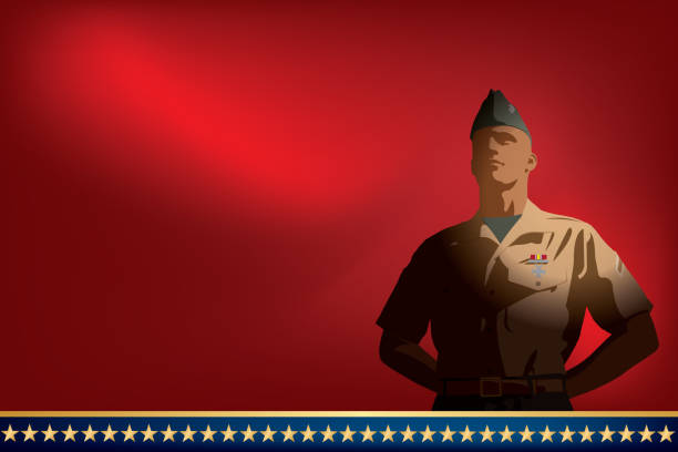 illustrazioni stock, clip art, cartoni animati e icone di tendenza di veterano, soldato statunitense a proprio agio sfondo - armed forces saluting marines military