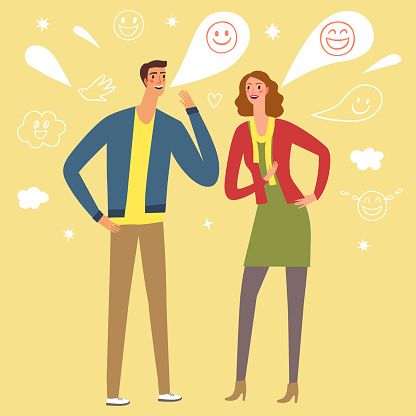 Ilustración de Dibujos Animados Encantadora Pareja Hablando Y Riendo y más Vectores Libres de Derechos de Felicitar - iStock Ilustración de Dibujos Animados Encantadora Pareja Hablando Y Riendo y más Vectores Libres de Derechos de Felicitar - iStock