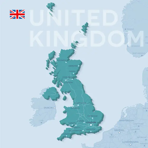 Vector illustration of Map of cities and roads in United Kingdom.