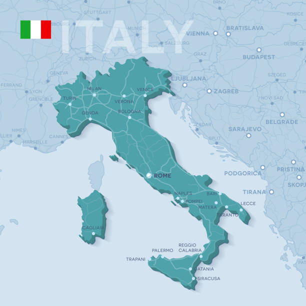 illustrations, cliparts, dessins animés et icônes de carte des villes et des routes en italie. - italy map sicily cartography