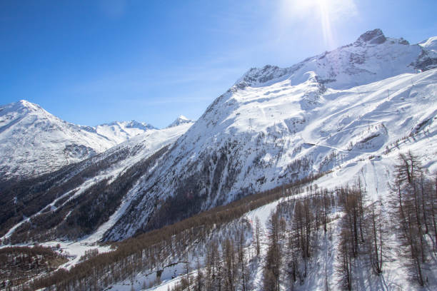 istock Ski Tracks in a Swiss mountains in Saas-Fee 915889382