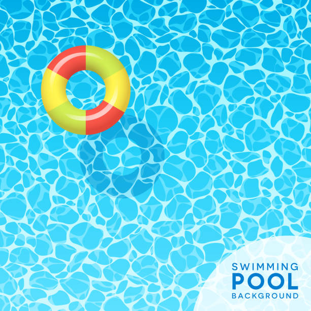 Clear blue swimming pool water background for spring break, travel and summer designs. Clear blue swimming pool water background with floating inflated swim ring. For banners, brochures, invitations about spring break, travel, and summer. Vector illustration. holiday vacations party mirrored pattern stock illustrations
