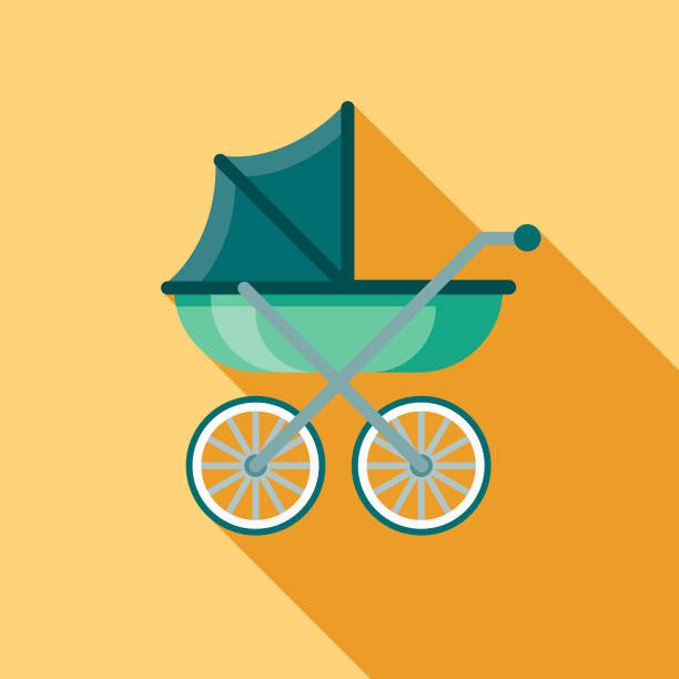 illustrazioni stock, clip art, cartoni animati e icone di tendenza di icona del bambino carriage flat design - carrozzina