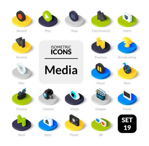 Farbige Icons inmitten flach isometrische Darstellung Stil, Vektor-Sammlung – Vektorgrafik