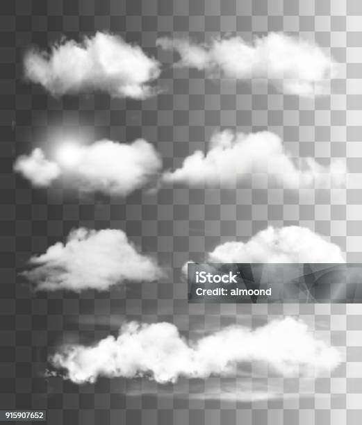 Set Of Transparent Different Clouds Vector Stock Illustration - Download Image Now - Cloud - Sky, Cloudscape, Transparent