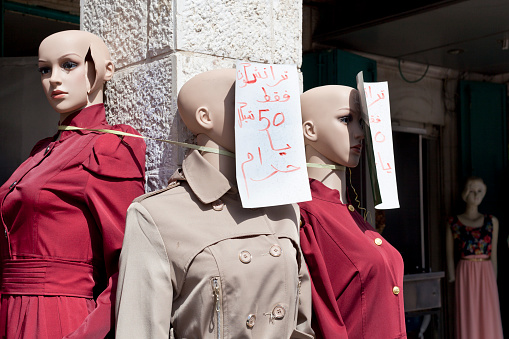 Hebron, Palestine, May 27, 2014: Female mannequins on the streets of Hebron Palestine.