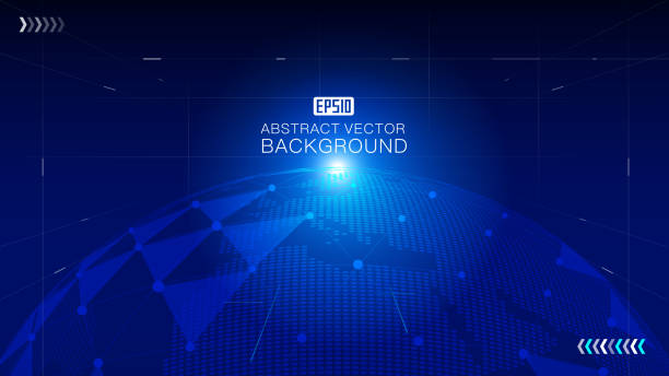 istock The technological background of the blue three-dimensional luminescent sphere in the three-dimensional perspective space 915937286