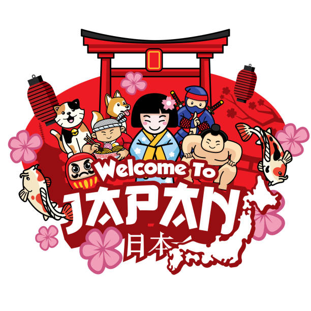 ilustrações, clipart, desenhos animados e ícones de saudação de boas-vindas ao japão com cartoon estilo bonito - chinese temple dog