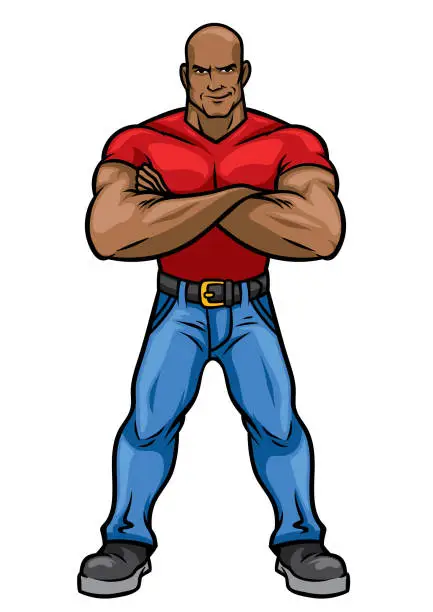 Vector illustration of man with big muscle body posing