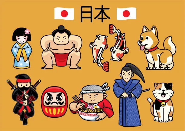 Vector illustration of japan character culture in set