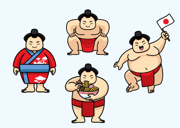 illustrazioni stock, clip art, cartoni animati e icone di tendenza di set di carattere sumo giappone carino - asia travel traditional culture people